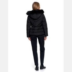 ZIMOWA kurtka CZARNA damska, krótka z futerkiem, pikowana MORAJ